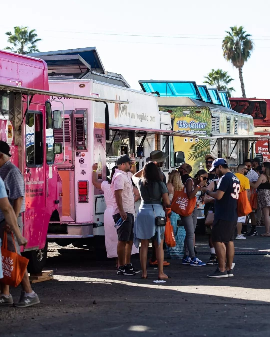 Customers in line at food truck