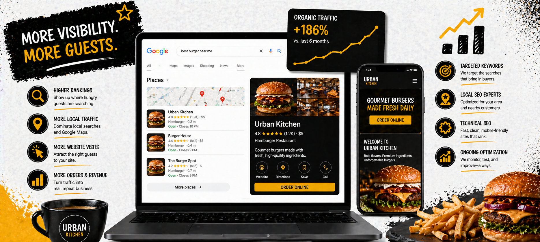 Restaurant owner reviewing SEO performance