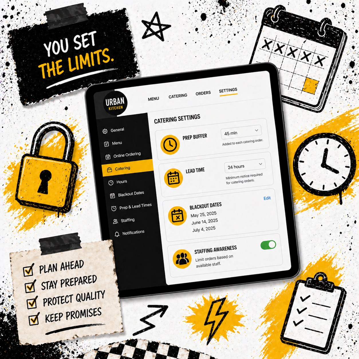 Phone mockup showing a restaurant ordering interface on an orange background