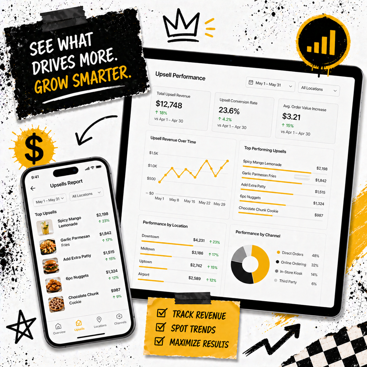 Phone screen showing restaurant order management cards