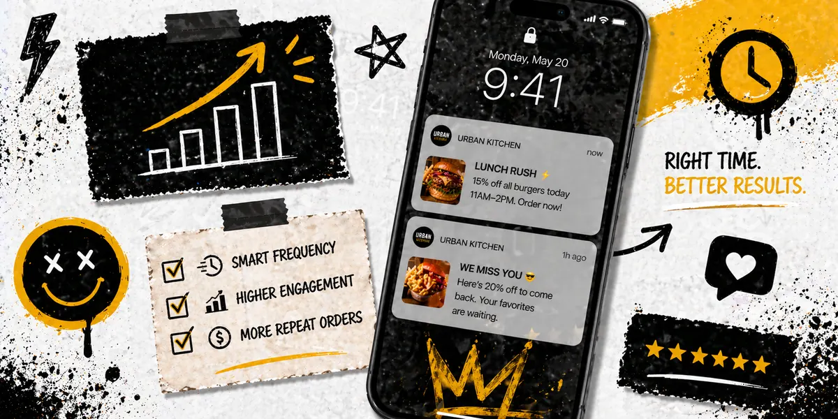 Phone mockup showing a restaurant ordering interface on an orange background