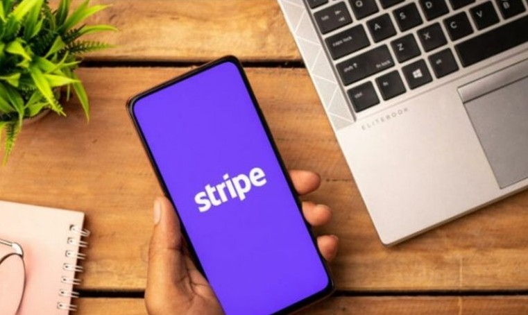 Modern payment terminal on a cafe counter