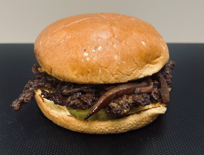 Burger item shown in the checkout mockup